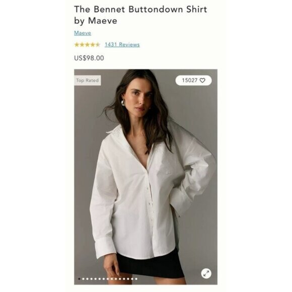 NWT Size XS- The Bennet Buttondown Shirt by Maeve 100% Cotton (NWT US$ 98) - Picture 15 of 16
